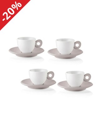 Set 4 cesti cu 4 farfurioare pentru espresso, 50 ml, gri, Everyday - GUZZINI